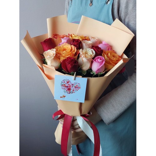 Купить на заказ 15 радужных роз с доставкой в Талгаре